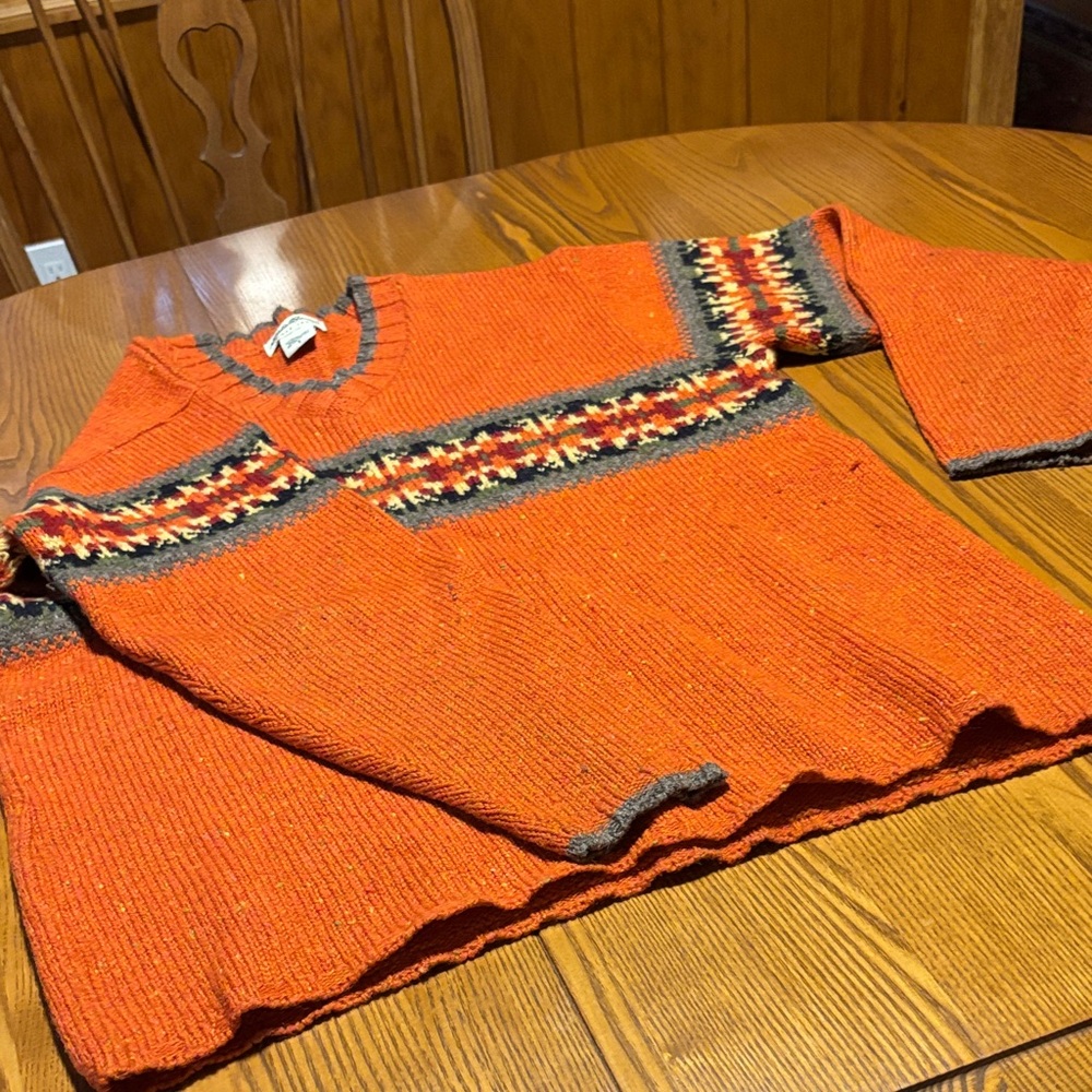 Eddie Bauer Orange and Brown Knit Sweater